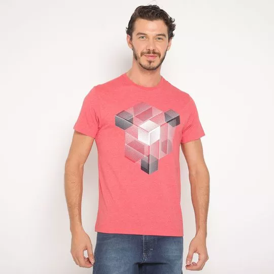 Camiseta Geométrica- Coral & Branca