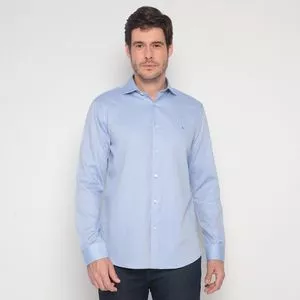 Camisa Slim Fit Com Bordado<BR>- Azul Claro