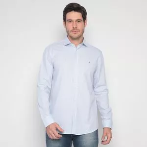Camisa Slim Fit Xadrez<BR>- Azul Claro & Branca