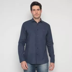 Camisa Slim Fit Texturizada<BR>- Azul Escuro