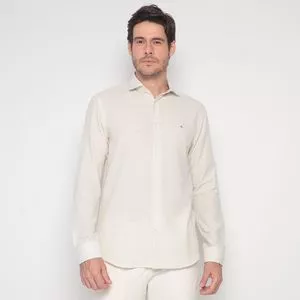 Camisa Slim Fit Com Bordado<BR>- Off White