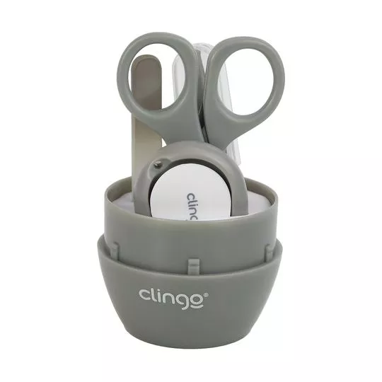 Kit Manicure Com Estojo- Cinza- 5Pçs- Clingo