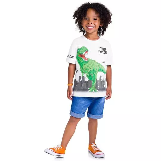 Camiseta Dinossauro- Branca & Verde