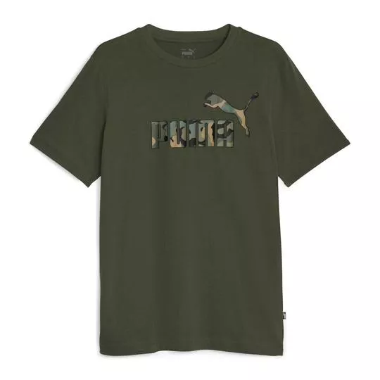 Camiseta Puma®- Verde Militar & Bege Escuro