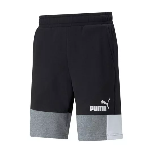 Short Puma® Com Bolso- Preto & Cinza- Puma