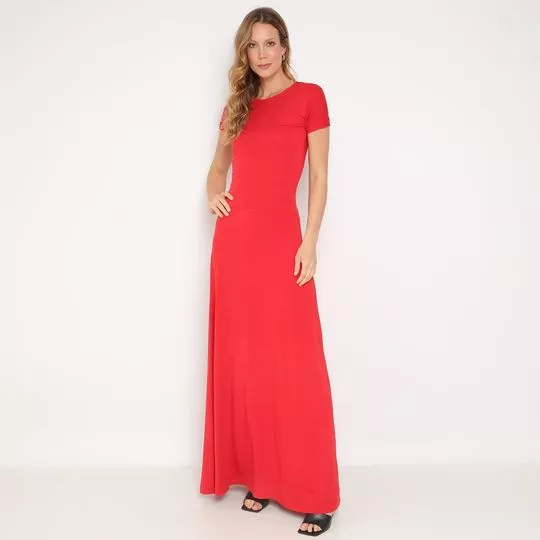 Vestido Longo Com Recortes- Vermelho- Maria Padilha