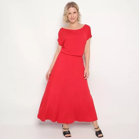 Vestido Longo Com Recortes- Vermelho- Maria Padilha