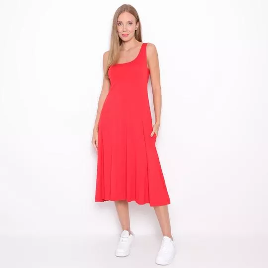 Vestido Midi Com Franzidos- Vermelho- Maria Padilha