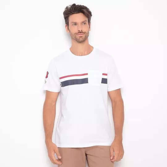 Camiseta Com Bolso- Off White & Vermelha