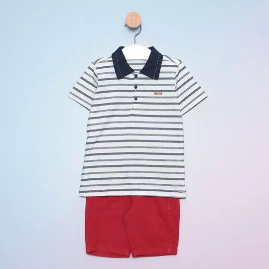 Conjunto De Camiseta & Bermuda- Branco & Vermelho- Paraíso