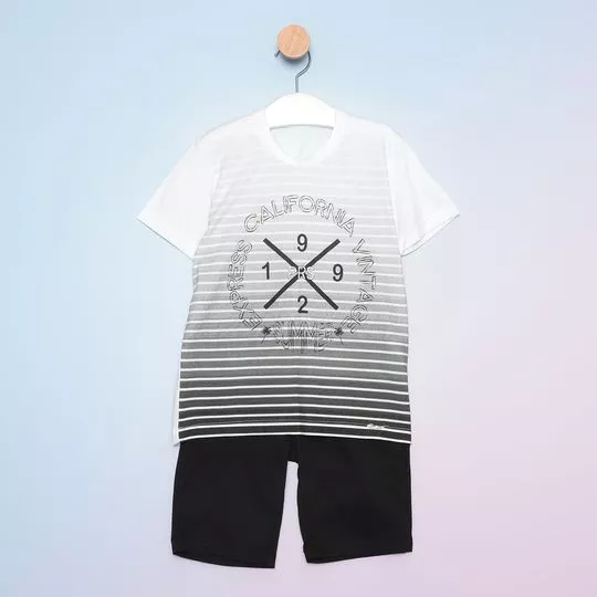 Conjunto De Camiseta & Bermuda- Branco & Preto- Paraíso