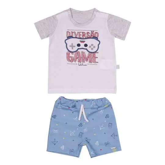 Conjunto De Camiseta & Bermuda Game- Azul Claro & Off White- Le Bhua