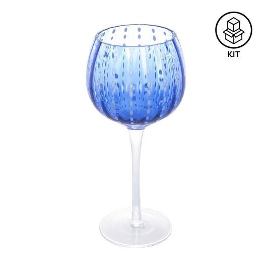 Jogo De Taças Para Vinho Orquídea- Incolor & Azul- 2Pçs- 450ml- Wolff