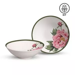 Jogo De Bowls Floral Peony<BR>- Branco & Rosa<BR>- 6Pçs