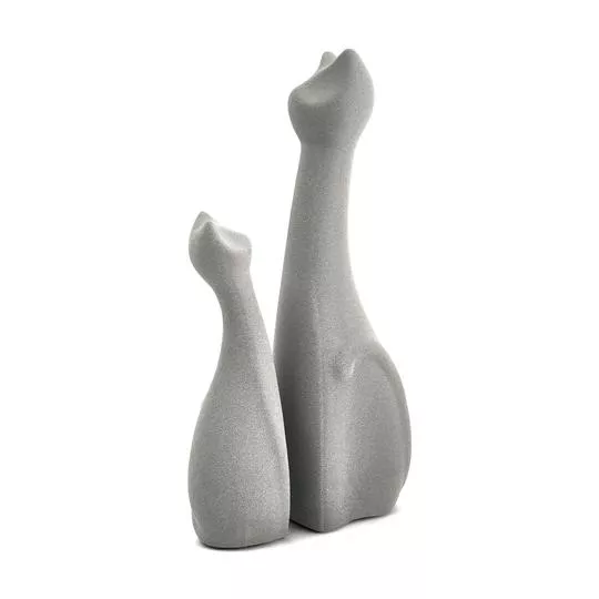 Jogo De Esculturas De Gatos- Cinza- 2Pçs- Mart