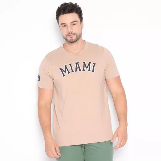 Camiseta Miami- Bege Claro & Azul Marinho- Enfim