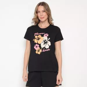 Camiseta Floral<BR>- Preta & Laranja<BR>- Enfim
