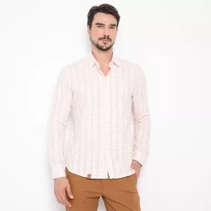 Camisa Em Tricoline Listrada<BR>- Branca & Rosa<BR>- Classic