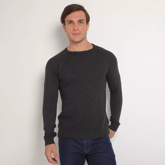 Suéter Em Tricô Texturizado- Preto- Cellus