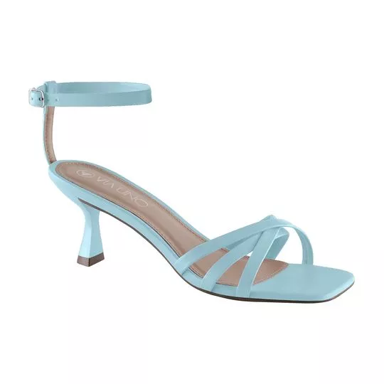 Sandália Com Tiras Cruzadas- Azul Claro- Salto: 6,5cm