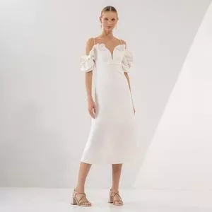 Vestido Midi Liso<BR>- Off White