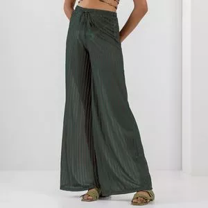 Calça Pantalona Listrada<BR>- Preta & Verde