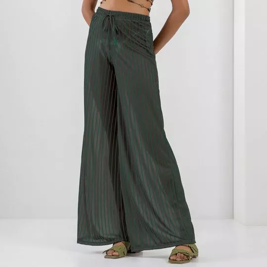 Calça Pantalona Listrada- Preta & Verde
