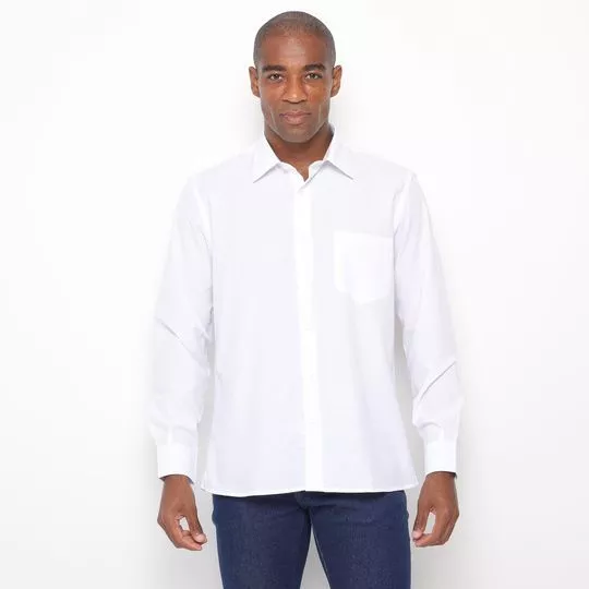 Camisa Slim Fit Com Bolso- Branca