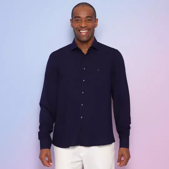 Camisa Slim Fit Com Logo- Azul Marinho