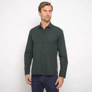 Camisa Slim Fit Com Bordado<BR>- Preta & Verde Escuro