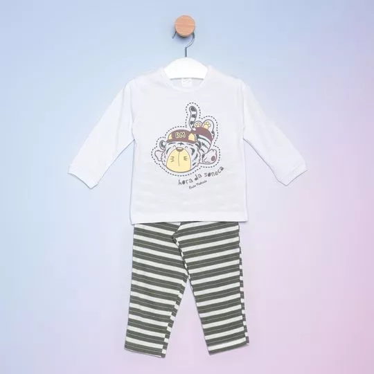 Pijama Tigre- Branco & Verde Escuro- Bicho Molhado