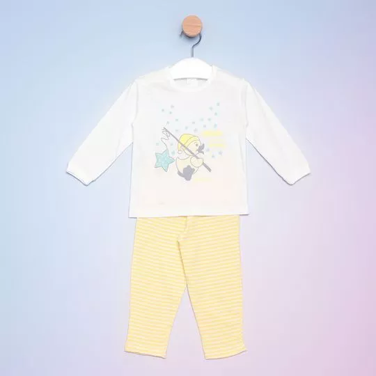 Pijama Patinho- Off White & Amarelo- Bicho Molhado