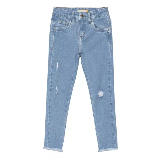 Calça Jeans Skinny Com Puídos- Azul Claro- Carinhoso