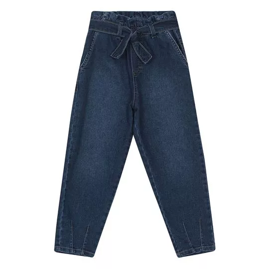 Calça Clochard Jeans Com Amarração- Azul Escuro- Carinhoso