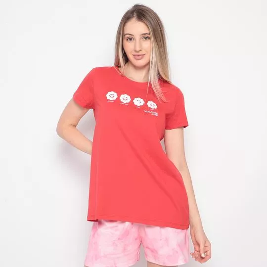 Camiseta Com Inscrições- Vermelha & Branca- Malwee- 1000097158