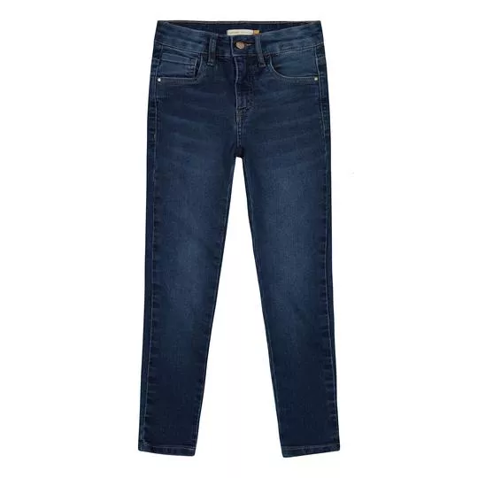 Calça Jeans Reta Com Bolsos- Azul Marinho- Carinhoso