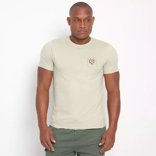 Camiseta Folhagem- Verde Oliva & Laranja