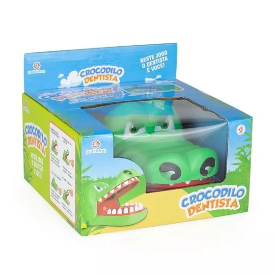 Brinquedo Crocodilo Dentista- Verde & Vermelho- 15,5x15,5x8,5cm- Polibrinq