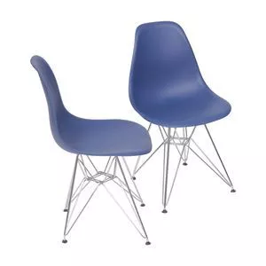 Jogo De Cadeiras Eames Com Relevos<BR>- Azul Marinho & Prateado<BR>- 2Pçs