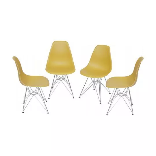 Jogo De Cadeiras Lisas Aramadas- Amarelo & Prateado- 4Pçs