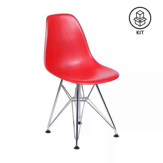 Jogo De Cadeiras Eames- Vermelho & Prateado- 4Pçs