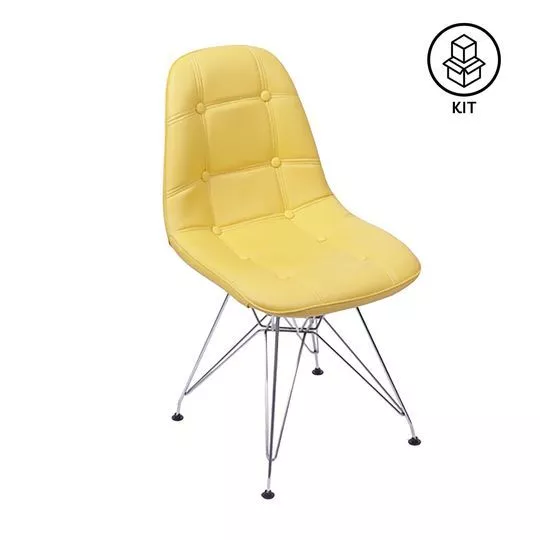 Jogo De Cadeiras Eames Botonê- Amarelo & Prateado- 4Pçs