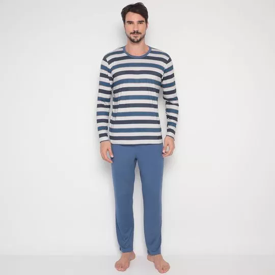 Pijama Listrado- Azul Escuro & Azul Claro
