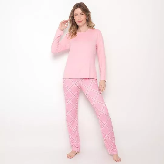 Pijama Xadrez- Rosa Claro & Laranja Claro