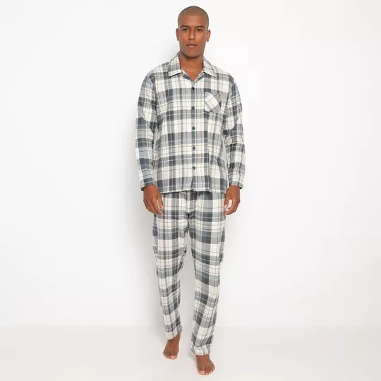 Pijama Xadrez- Off White & Azul Marinho