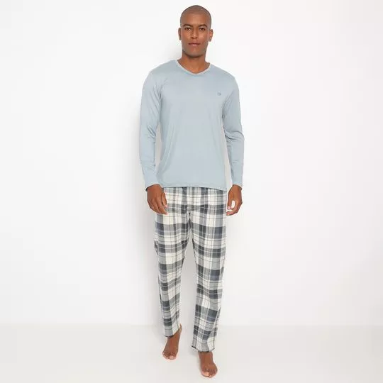 Pijama Xadrez- Azul Claro & Off White