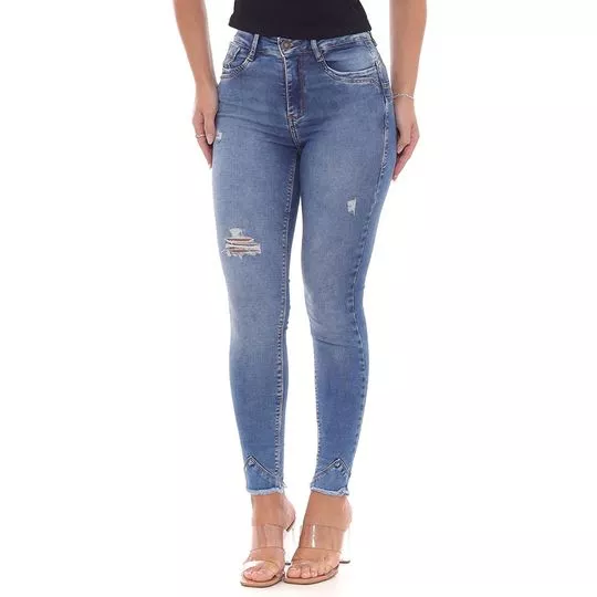 Calça Jeans Skinny Com Destroyed- Azul- Consciência Jeans