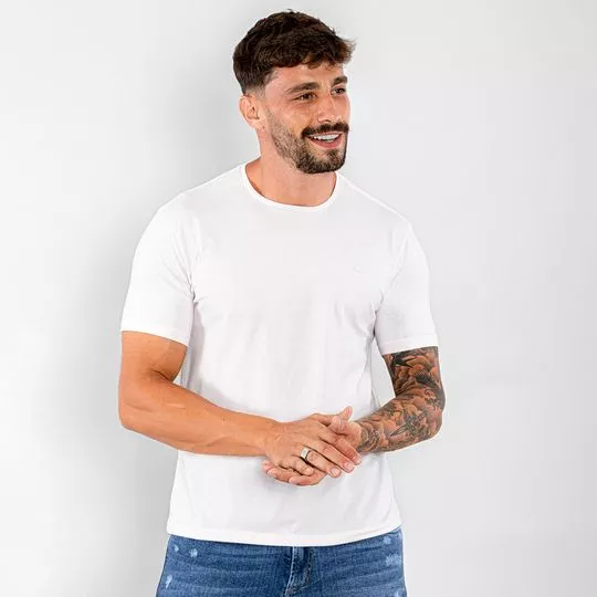 Camiseta Com Bordado- Branca- Consciência Jeans