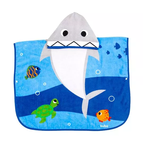 Toalha Poncho Tubarão- Azul & Branca