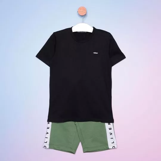 Conjunto De Camiseta Coqueiros & Bermuda- Preto & Verde Oliva- Oliver
